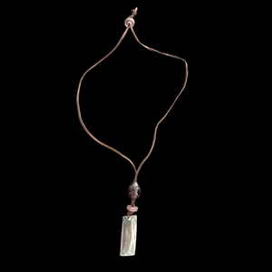 Artisan Crafted Brown Leather Necklace with Glass Crystal Pendant